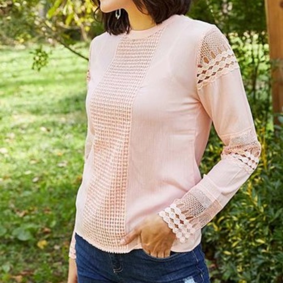 White Crochet-Accent Crewneck Top - Picture 3 of 3